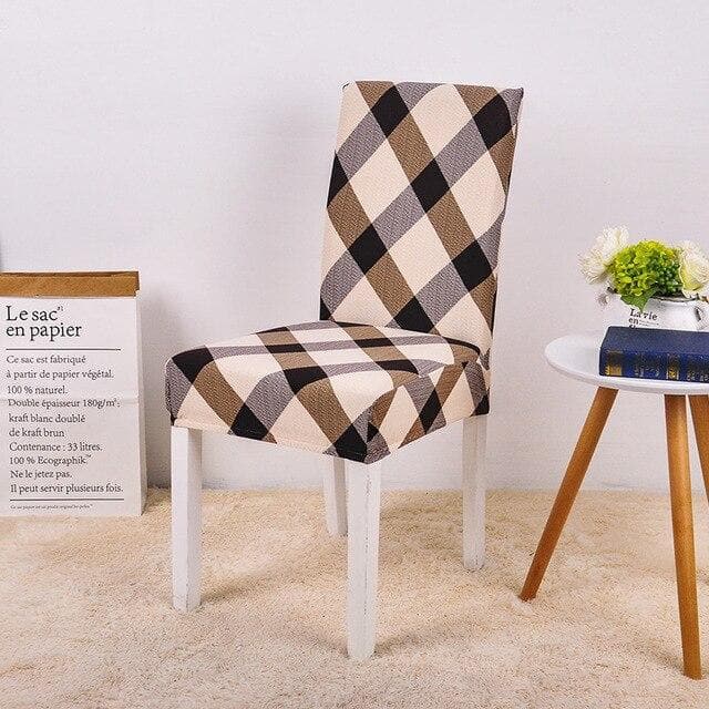 Husa De Scaun Bej Cu Carouri Vintage Maro